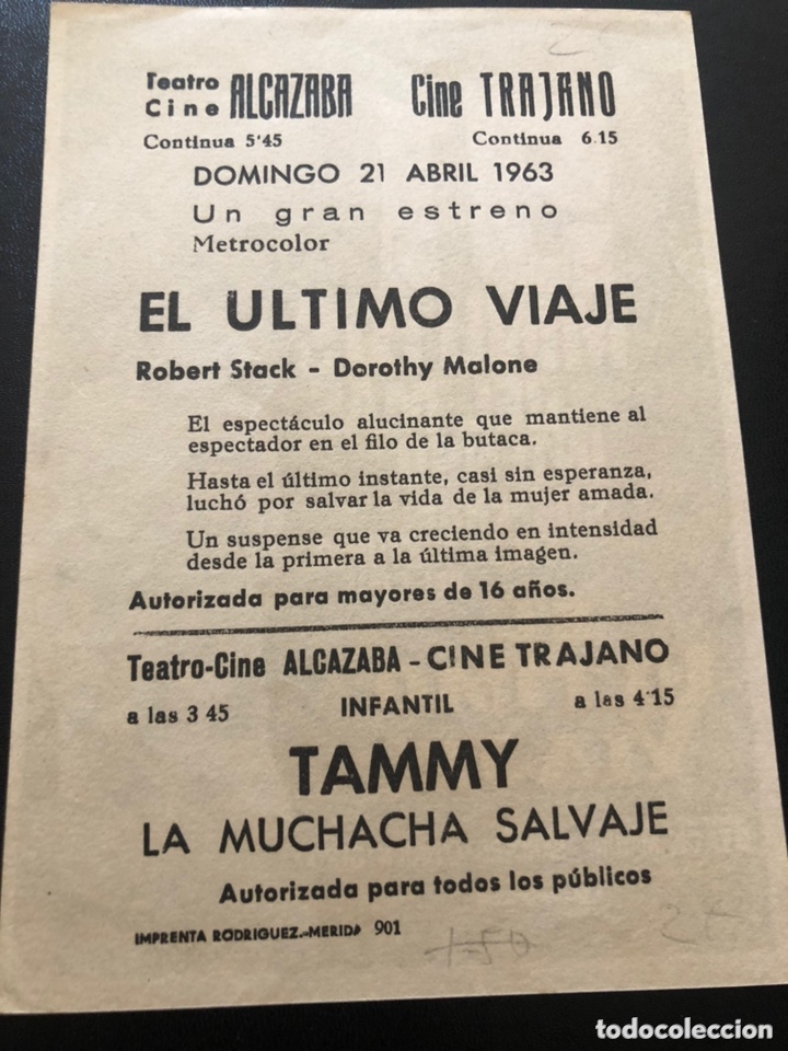 Cine: Programa el &uacute;ltimo viaje robert stack dorothy malone con publicidad cine alcazaba merida - Foto 2