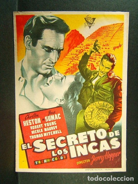 Cine: EL SECRETO DE LOS INCAS-JERRY HOPPER-CINE TEATRO ULTONIA-GERONA-CHARLTON HESTON-ROBERT YOUNG-A&Ntilde;OS 50