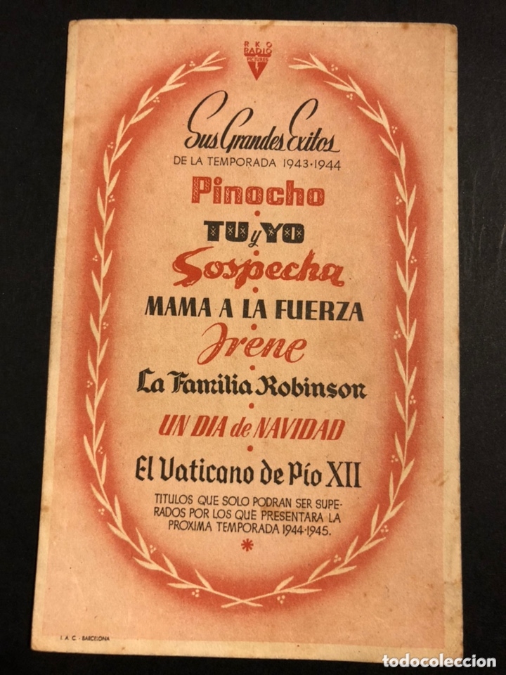 Cine: Programa RKO sus grandes &eacute;xitos temporada 1943 1944 Pinocho tu y yo sospecha .....
