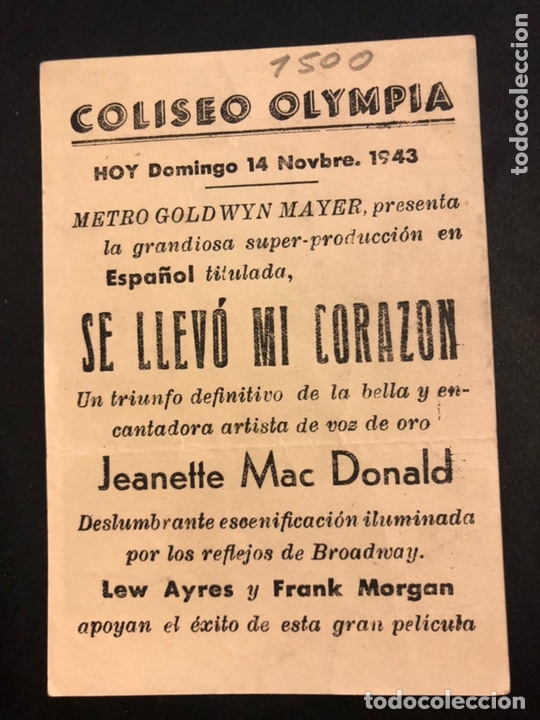 Cine: Programa se llev&oacute; mi coraz&oacute;n Jeannette macdonald con publicidad - Foto 2