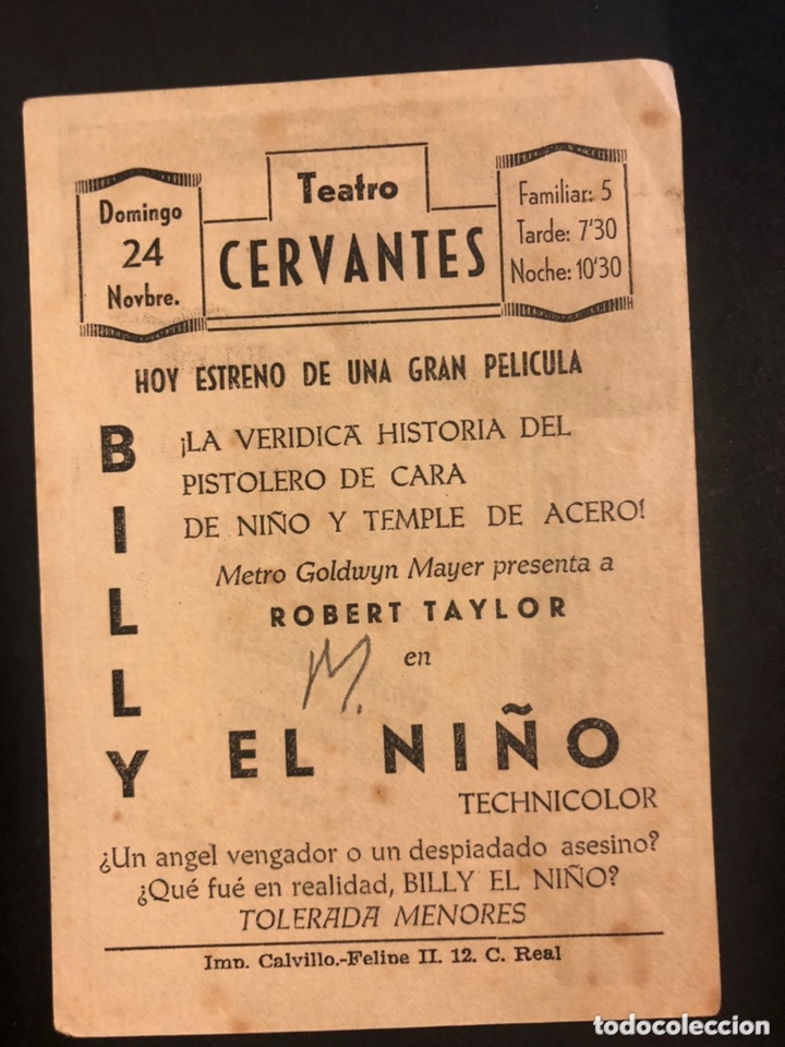 Cine: Programa Billy el ni&ntilde;o.robert taylor.con publicidad - Foto 2