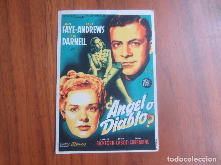Cine: PROGRAMA DE CINE FOLLETO DE MANO-&iquest;ANGEL O DIABLO?-A&Ntilde;OS 40-50 SIN PUBLICIDAD VER FOTOS