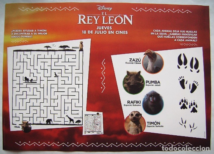 Cine: EL REY LE&Oacute;N. 30 X 42 cms.. - Foto 1
