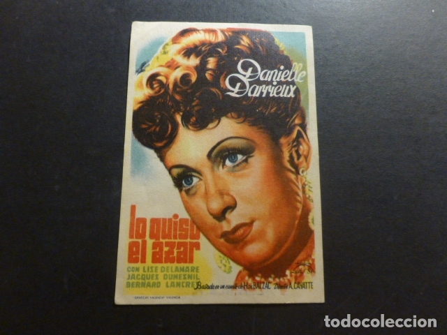 Cine: LO QUISO EL AZAR DANIELLE DARRIEUX PROGRAMA DE MANO SIN PUBLICIDAD - Foto 1