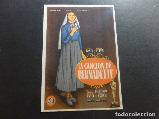 Cine: LA CANCION DE BERNARDETTE  PROGRAMA DE MANO SIN PUBLICIDAD - Foto 1