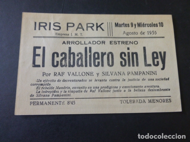 Cine: EL CABALLERO SIN LEY PROGRAMA DE MANO IRIS PARK 1955 - Foto 2