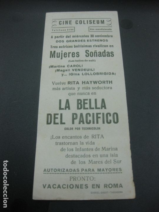 Cine: LA BELLA DEL PACIFICO. RITA HAYWORD. JOSE FERRER. PROGRAMA DE CINE. - Foto 2