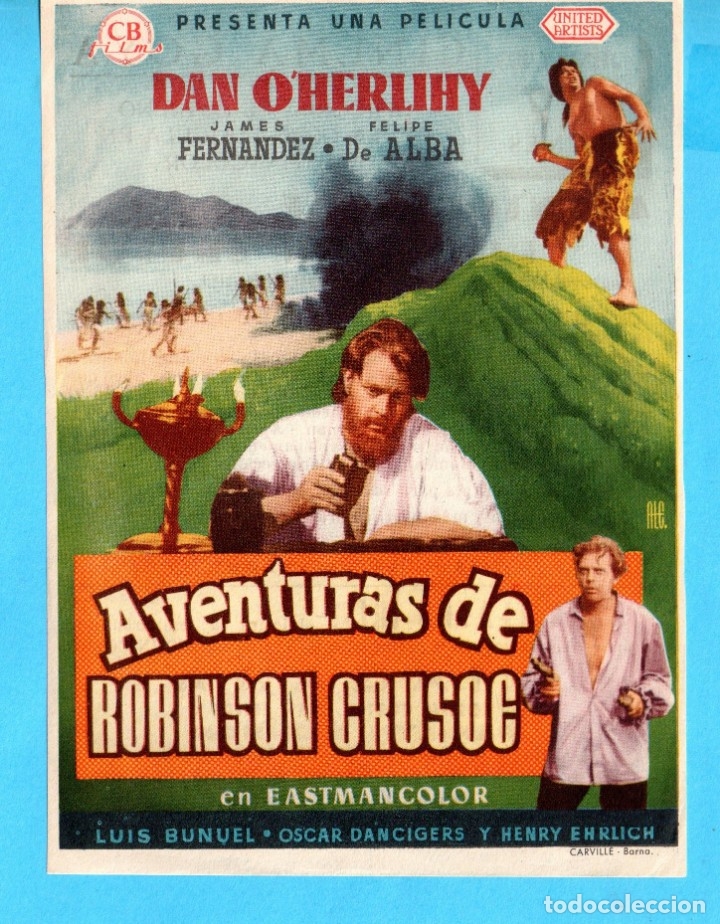 Kino: FOLLETO DE AVENTURAS DE ROBINSON CRUSOE PUBLICIDAD CINE GOYA ZARAGOZA DEL A&Ntilde;O 1955