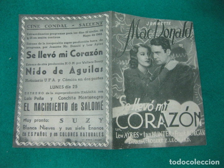 Cine: PROGRAMA DE CINE DOBLE. SE LLEVO MI CORAZON. JEANETTE MACDONALD. - Foto 1