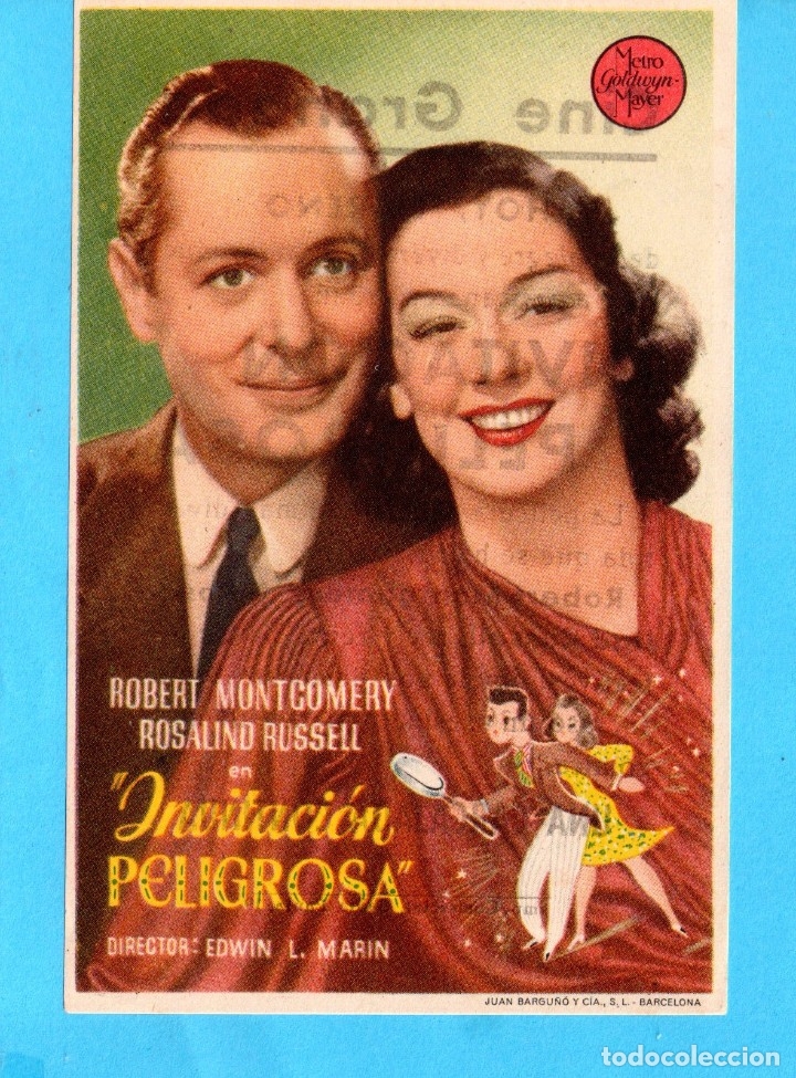 Folhetos de m&atilde;o de filmes antigos de cinema: CINE INVITACI&Oacute;N PELIGROSA CON ROBERT MONTGOMERY PUBLICIDAD CINE GRANADA
