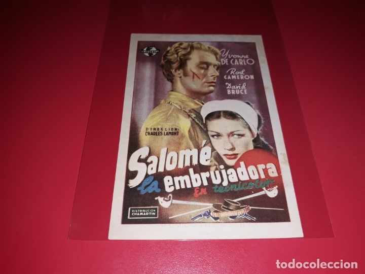 Folhetos de m&atilde;o de filmes antigos de cinema: Salom&eacute; Embrujadora con Yvonne de Carlo. Publicidad del cine al dorso. A&ntilde;o 1945