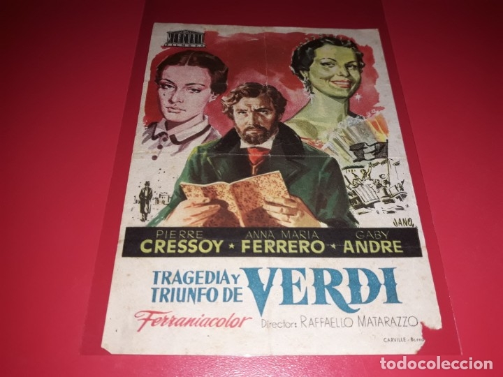 Cine: Tragedia y Triunfo de Verdi. Publicidad del cine al dorso. A&ntilde;o 1953.