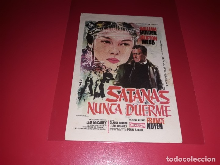 Folhetos de m&atilde;o de filmes antigos de cinema: Satanas nunca duerme con William Holden. Publicidad del cine al dorso. A&ntilde;o 1962