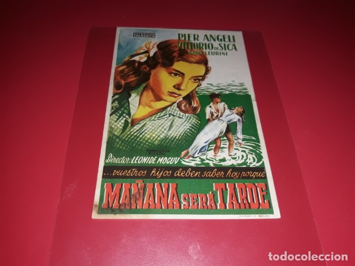 Kino: Ma&ntilde;ana ser&aacute; Tarde con Vittorio de Sica. Publicidad del cine al dorso. A&ntilde;o 1949