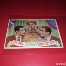  Foglietti di film di film antichi di cinema: LO QUE DESEA TODA MUJER. PUBLICIDAD DEL CINE AL DORSO. AÑO 1945
