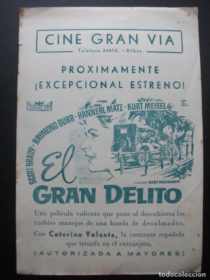 Cine: EL GRAN DELITO, SCOTT BRADY, FOLLETO LOCAL CINE GRAN VIA DE BILBAO