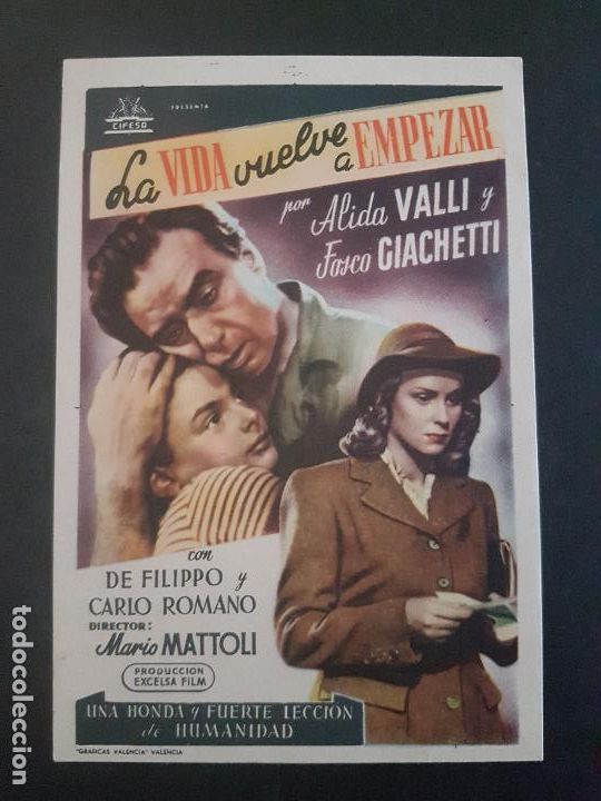 Cine: LA VIDA VUELVE A EMPEZAR PROGRAMA DE MANO SIMPLE - Foto 1