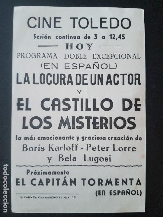 Cine: EL CASTILLO DE LOS MISTERIOR PROGRAMA DE MANO MADRID CINE TOLEDO - Foto 2