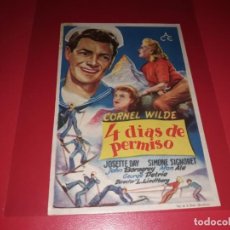  Foglietti di film di film antichi di cinema: 4 DIAS DE PERMISO. SIN PUBLICIDAD. AÑO 1950