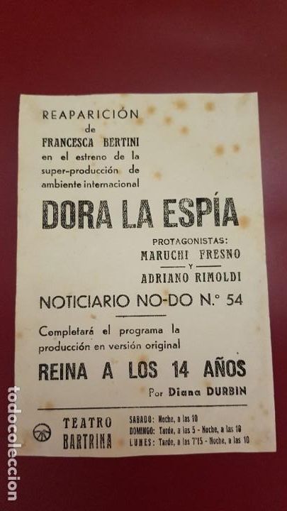 Cine: PROGRAMA DE MANO - DORA LA ESPIA - DIANA DURBIN - Foto 2