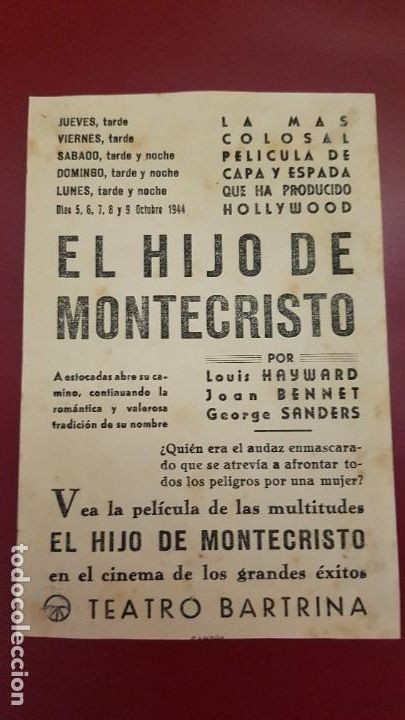 Cine: PROGRAMA DE MANO - EL HIJO DE MONTECRISTO - LOUIS HAYWARD - Foto 2