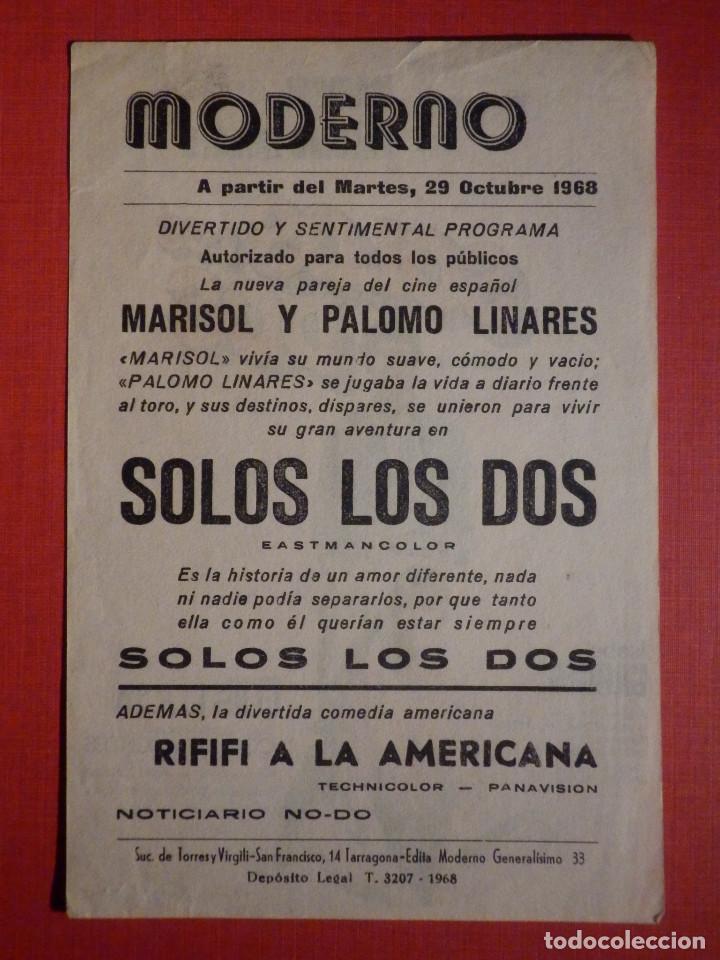 Cine: Folleto Mano, Programa - Solos los dos - Moderno - 29 de Octubre 1968 - Foto 2
