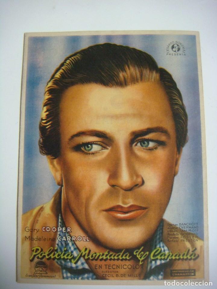 Cine: PROGRAMA DE MANO TAMA&Ntilde;O CUARTILLA POLICIA MONTADA DE CANADA GARY COOPER - Foto 1