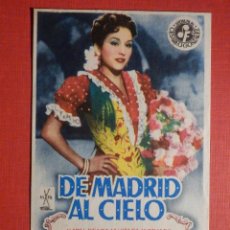 Cine: FOLLETO DE MANO PELÍCULA - FILM - LARGOMETRAJE - DE MADRID AL CIELO - 1954 - SIN PUBLICIDAD