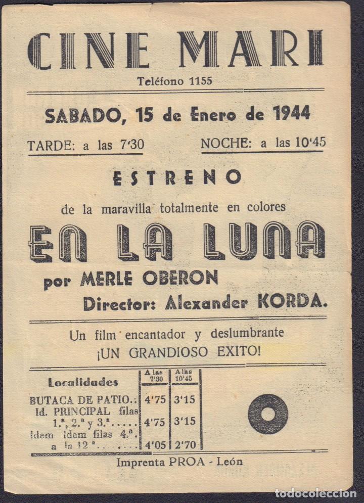 Cine: Programa sencillo de EN LA LUNA (1939) - Cine Mari de Le&oacute;n - Foto 2