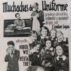 Cine: MUCHACHAS DE UNIFORME-DOROTEA WIECK, HERTA THIELE-EXCLUSIVAS HUET-PROGRAMA DE CINE-(65.969). Lote 190292725