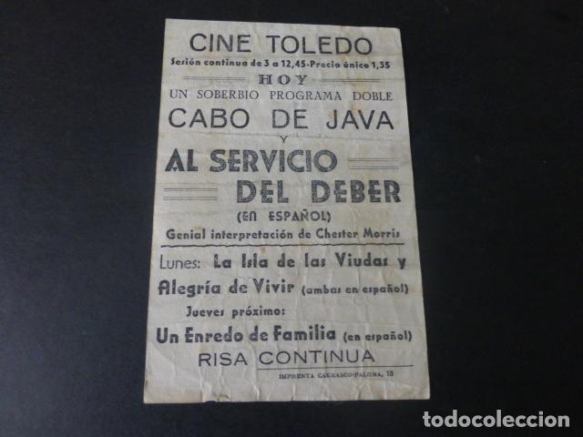 Cine: AL SERVICIO DEL DEBER PROGRAMA DE MANO PUBLICIDAD CINE TOLEDO MADRID - Foto 2