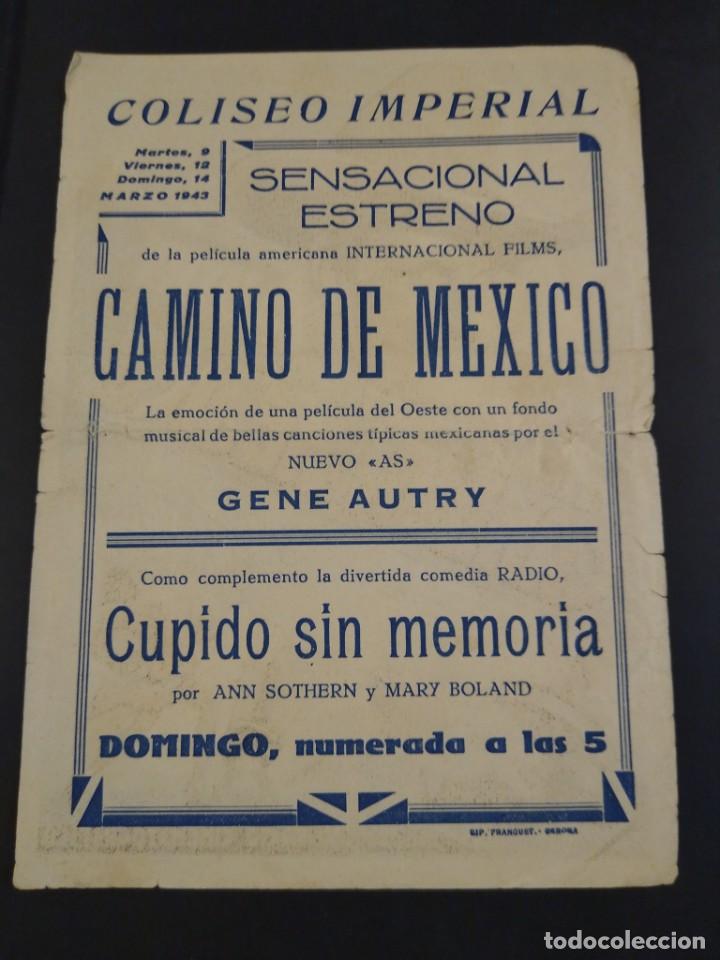 Cine: Programa de cine. Camino de M&eacute;xico. Coliseo imperial. Gerona - Foto 2