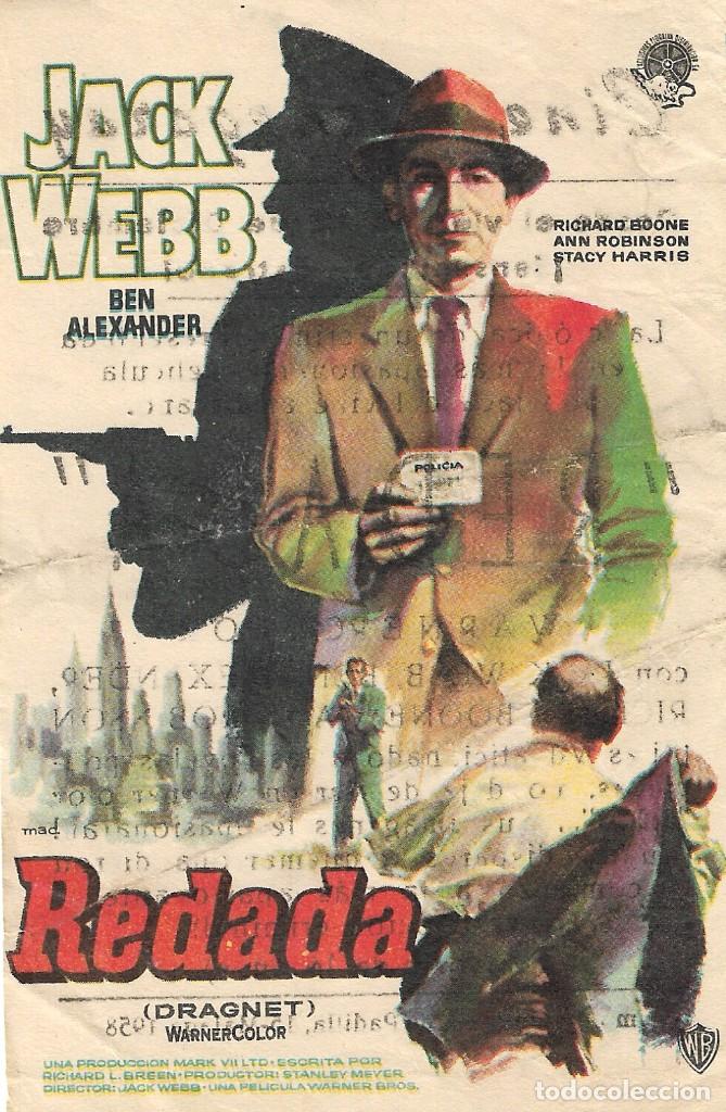 Cine: PROGRAMA DE CINE - REDADA - JACK WEBB, BEN ALEXANDER -  CINE ECHEGARAY (M&aacute;laga) - 1958. - Foto 1