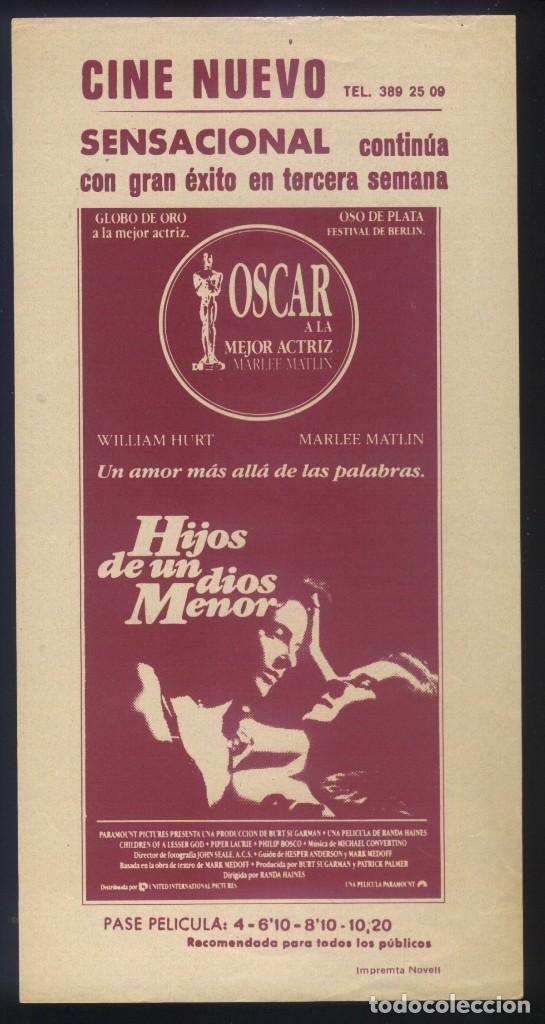 Cine: Q-02603- HIJOS DE UN DIOS MENOR (Children of a Lesser God) LOCAL CINE NUEVO - BADALONA William Hurt