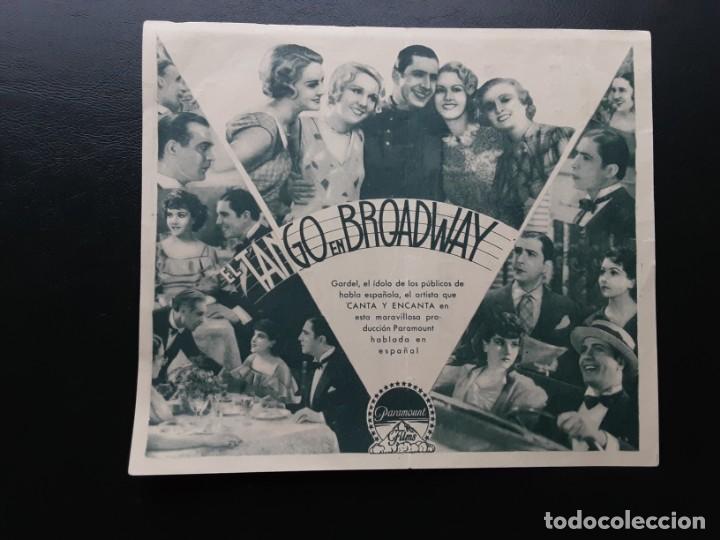 Cine: TANGO EN BROADWAY, CARLOS GARDEL, PROGRAMA DOBLE PARAMOUNT 1936 - Foto 2