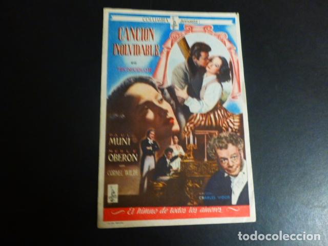 Cine: CANCION INOLVIDABLE PROGRAMA DE MANO SIN PUBLICIDAD - Foto 1