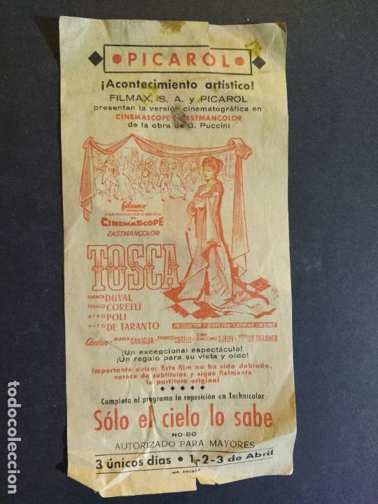 Kino: TOSCA-SOLO EL CIELO LO SABE-PROGRAMA DE CINE LOCAL-VER FOTOS-(V-19.367)