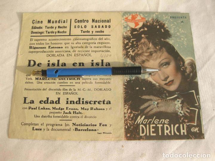 Cine: PROGRAMA DE MANO DE LA PEL&Iacute;CULA DE CINE DE ISLA EN ISLA. MARLENE DIETRICH - Foto 1