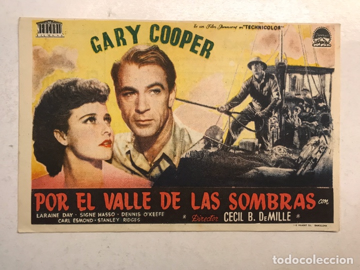 Cine: CINE SABOYA CASTELL&Oacute;N. Gary Cooper en POR EL VALLE DE LAS SOMBRAS (a.1948) Folleto de Cine