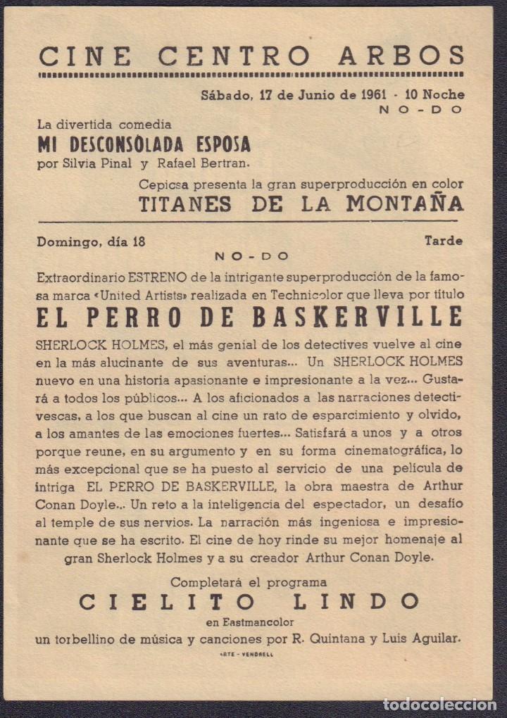 Cine: Programa sencillo de EL PERRO DE BASKERVILLE (1959) - Cine Centro Arb&oacute;s de El Vendrell - Foto 2