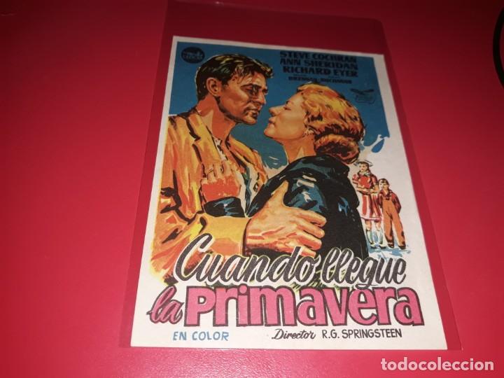 Folhetos de m&atilde;o de filmes antigos de cinema: Cuando llegue la Primavera. Publicidad al dorso. A&ntilde;o 1956.