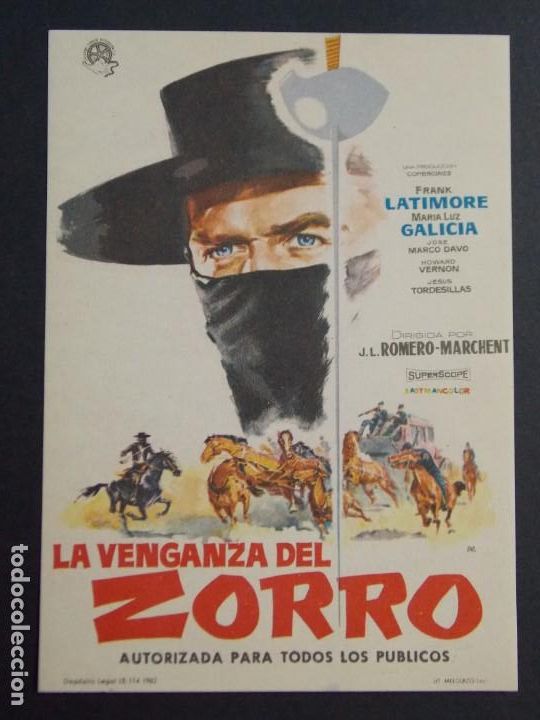  Flyers Publicitaires de films Anciens: LA VENGANZA DEL ZORRO - A&Ntilde;O 1962 - FOLLETO - PROGRAMA CINE - DIBUJANTE JANO - ..L824