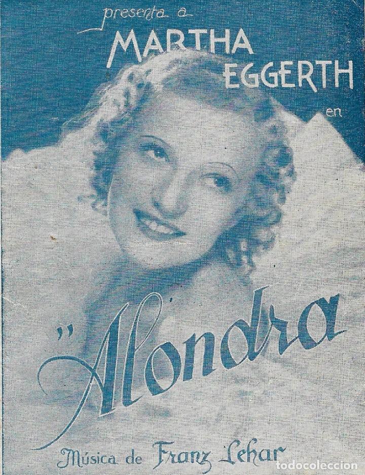Cine: PN - PROGRAMA DOBLE - ALONDRA - MARTHA EGGERTH - CINE GOYA (M&aacute;laga) - 1936. - Foto 1