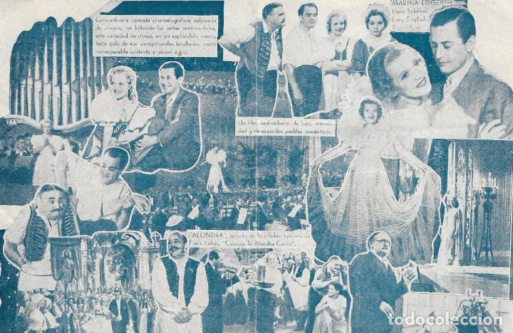 Cine: PN - PROGRAMA DOBLE - ALONDRA - MARTHA EGGERTH - CINE GOYA (M&aacute;laga) - 1936. - Foto 2