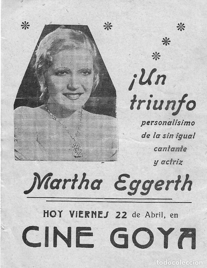 Cine: PN - PROGRAMA DOBLE - ALONDRA - MARTHA EGGERTH - CINE GOYA (M&aacute;laga) - 1936. - Foto 3