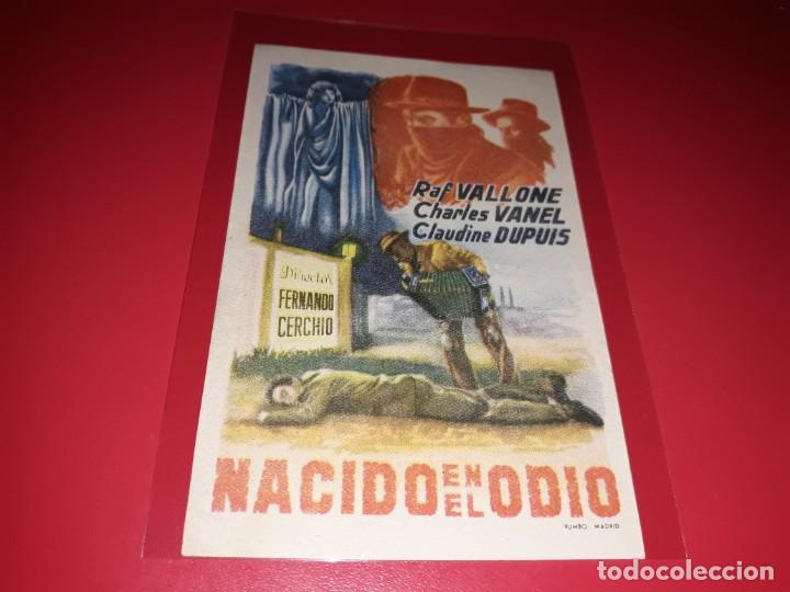  Foglietti di film di film antichi di cinema: Nacido en el Odio con Raf Vallone. Publicidad al dorso. A&ntilde;o 1951