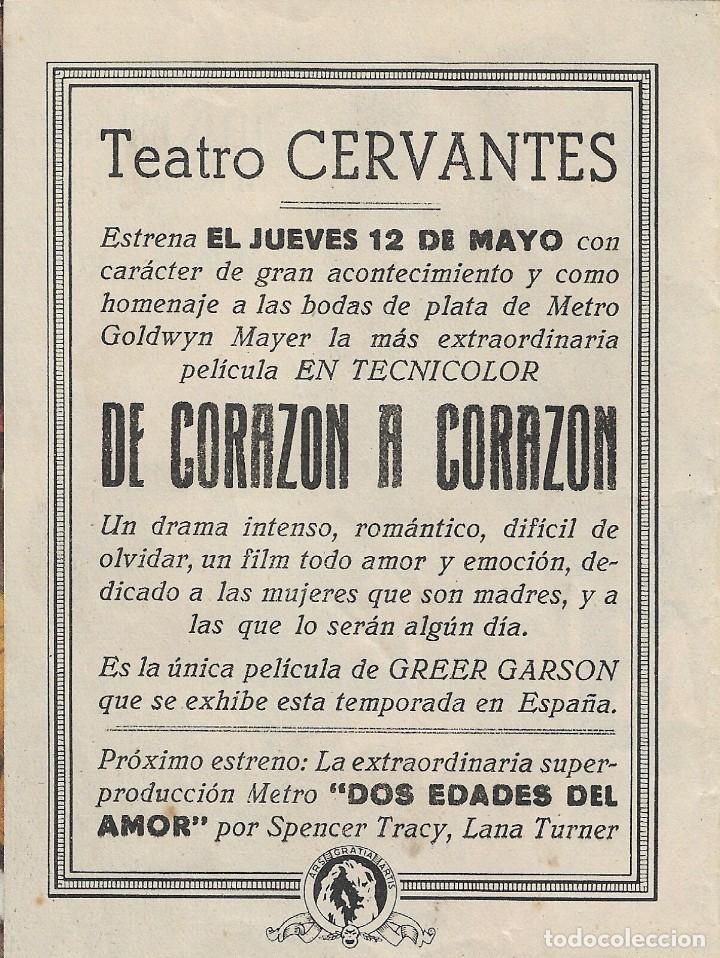 Cine: PN - PROGRAMA DOBLE - DE CORAZ&Oacute;N A CORAZ&Oacute;N - GREER GARSON, WALTER PIDGEON - TEATRO CERVANTES - 1941 - Foto 3