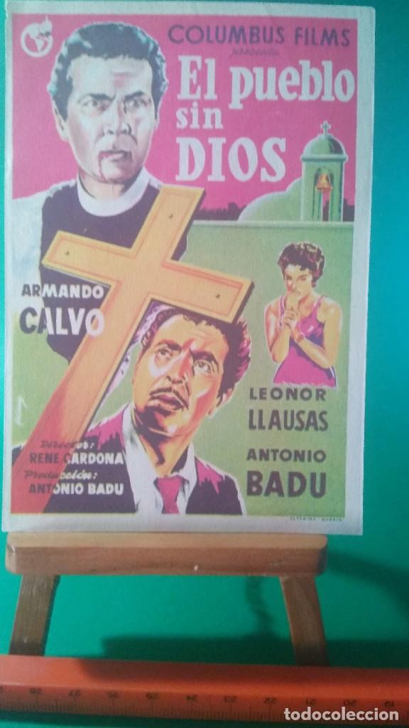 Folhetos de m&atilde;o de filmes antigos de cinema: FOLLETO DE MANO EL PUEBLO SIN DIOS (Armando Calvo - Leonor Llaus&aacute;s - Agust&iacute;n Isunza - Juan Orraca)