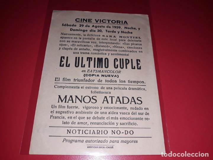Cine: Manos Atadas. Publicidad al dorso. - Foto 2