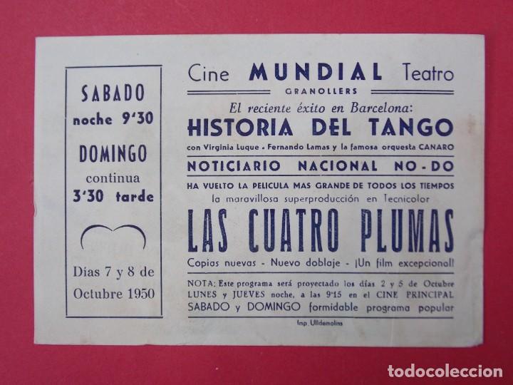 Cine: LAS CUATRO PLUMAS - A&Ntilde;O 195O - FOLLETO - CINE PRINCIPAL Y MUNDIAL - GRANOLLERS...L933